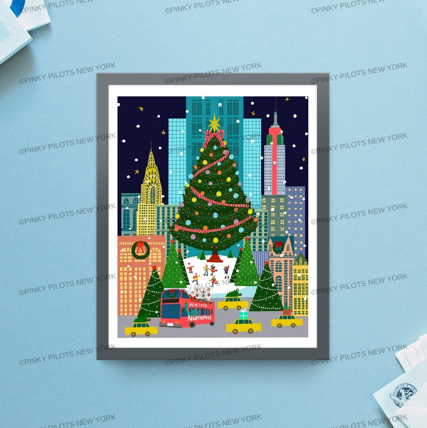 Christmas NYC Art print/Holiday NYC art print