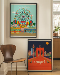 Coney Island Brooklyn New York illustration /CONEY ISLAND ART/Wonder wheel illustration