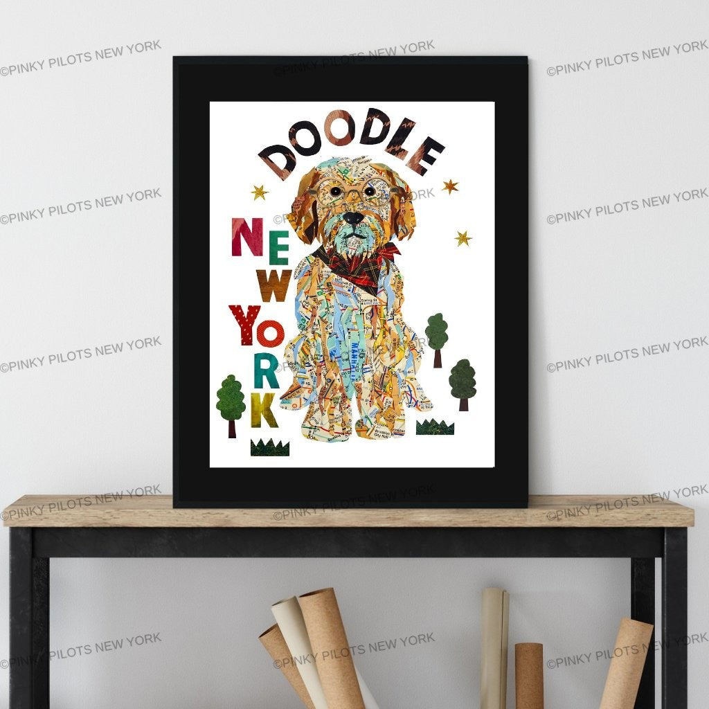 Map Doodle dog Art print