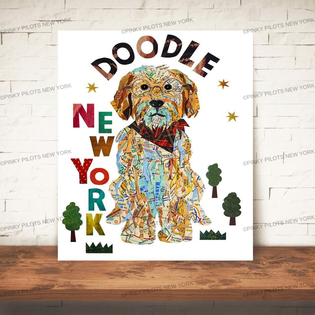 Map Doodle dog Art print