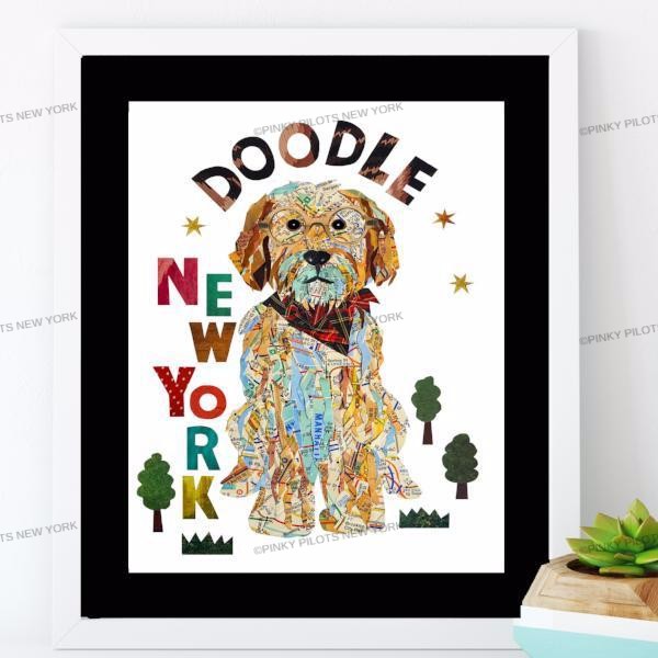 Map Doodle dog Art print