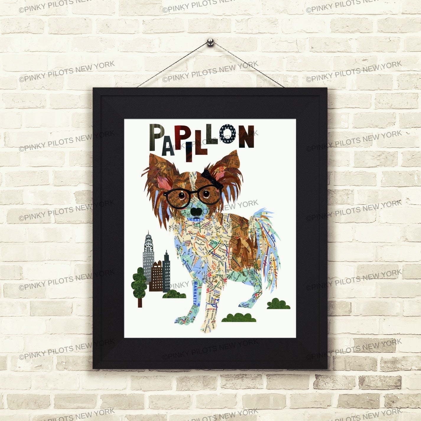 Map dog Papillon Dog Art Print - Papillon Art Print- Papillon Dog Art -Papillon Dog gift-Papillon