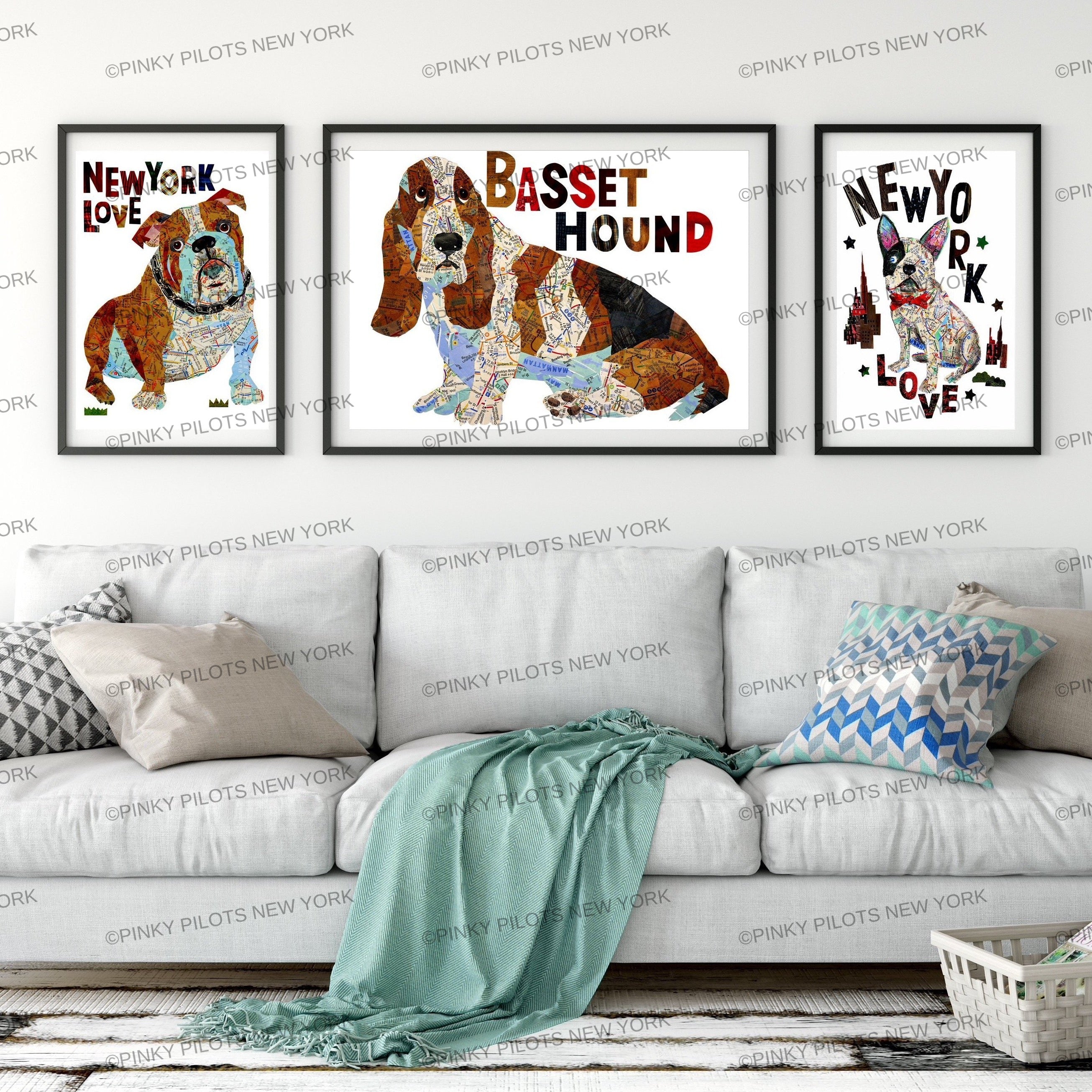 Map dog Basset hound dog Art Print