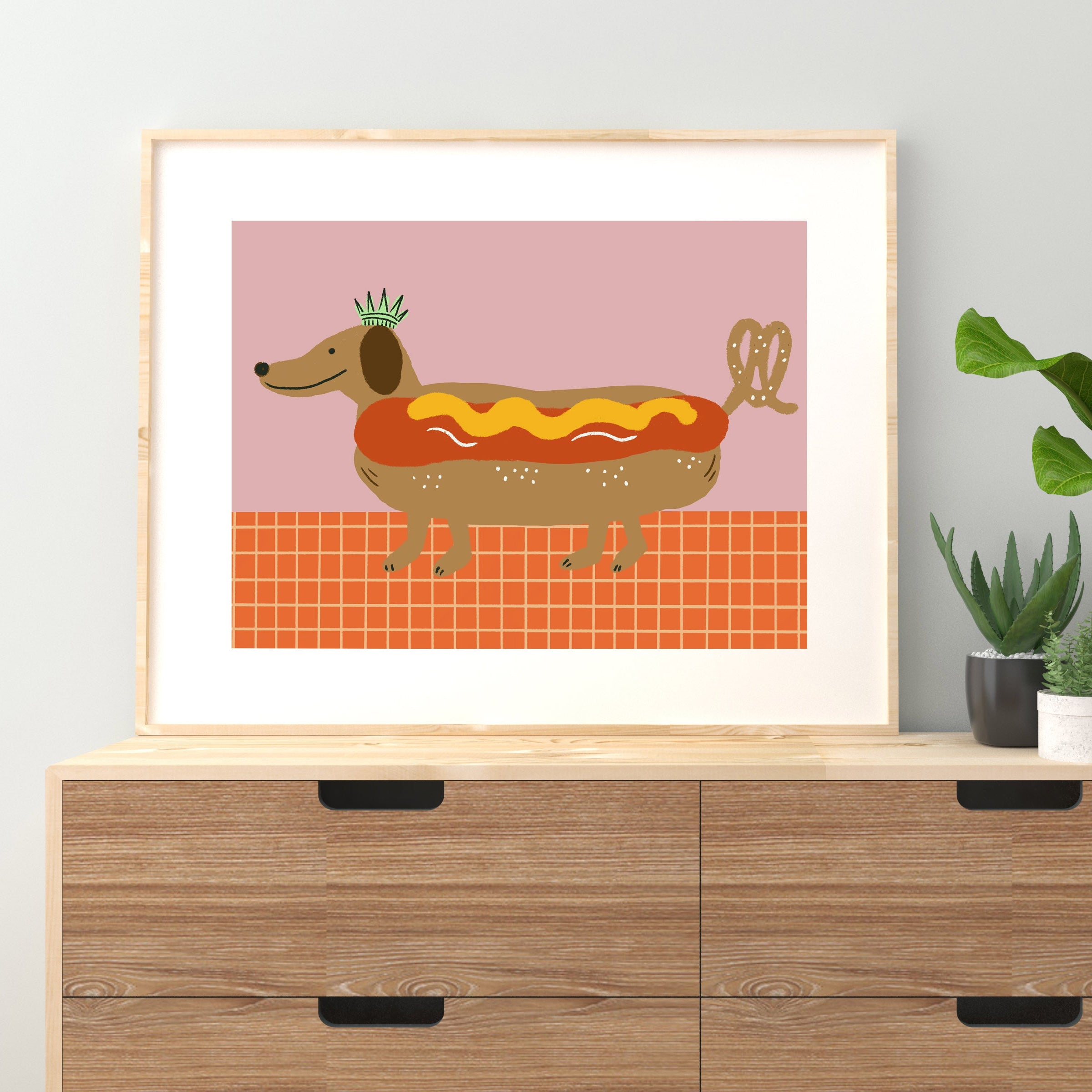 HOT Dog art print/wiener dog illustration /hot dog print wall art/Dachshund Art Print/Dachshund Art/wiener dog print/wiener dog art print