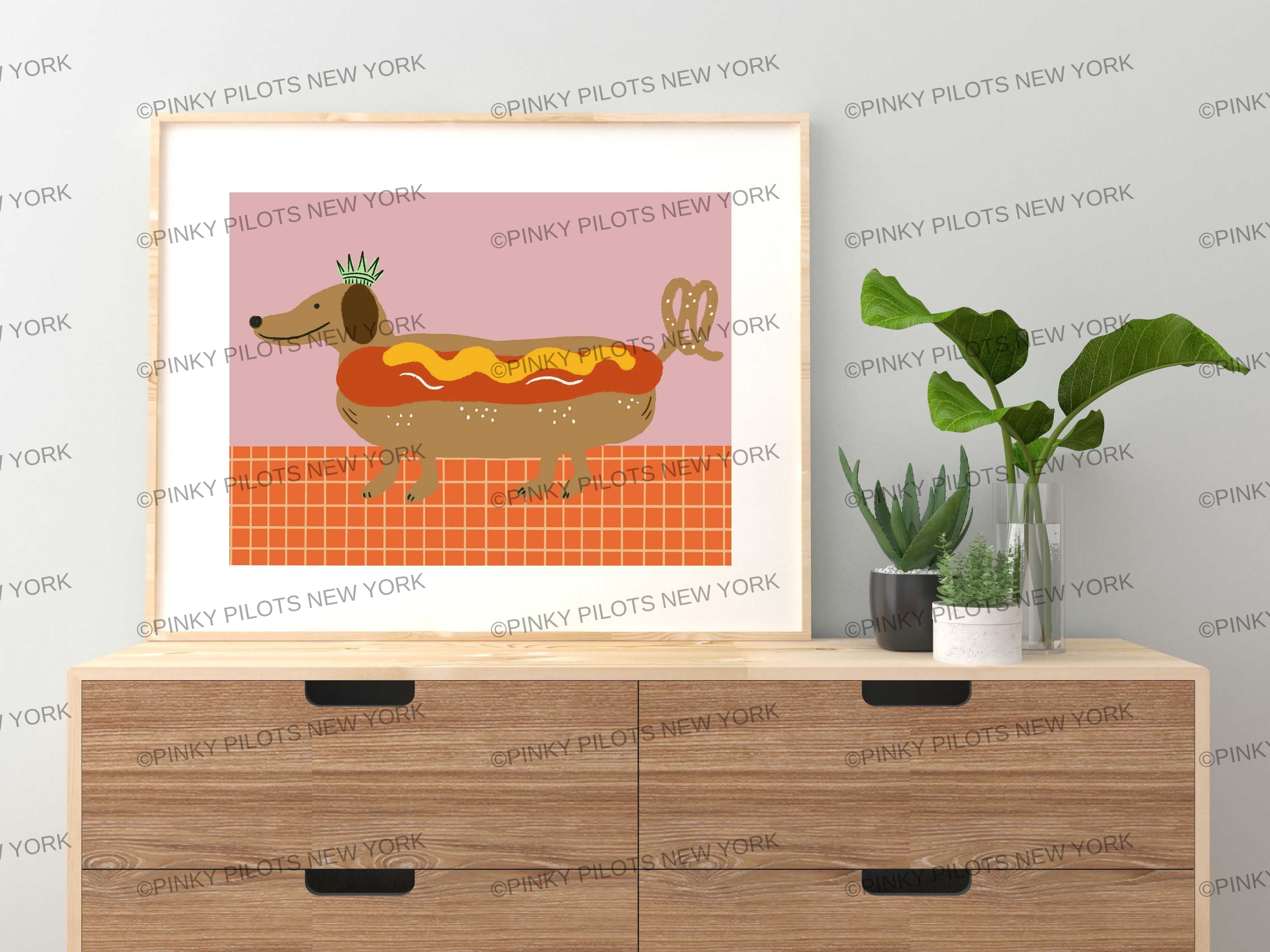 HOT Dog art print/wiener dog illustration /Dachshund Art Print