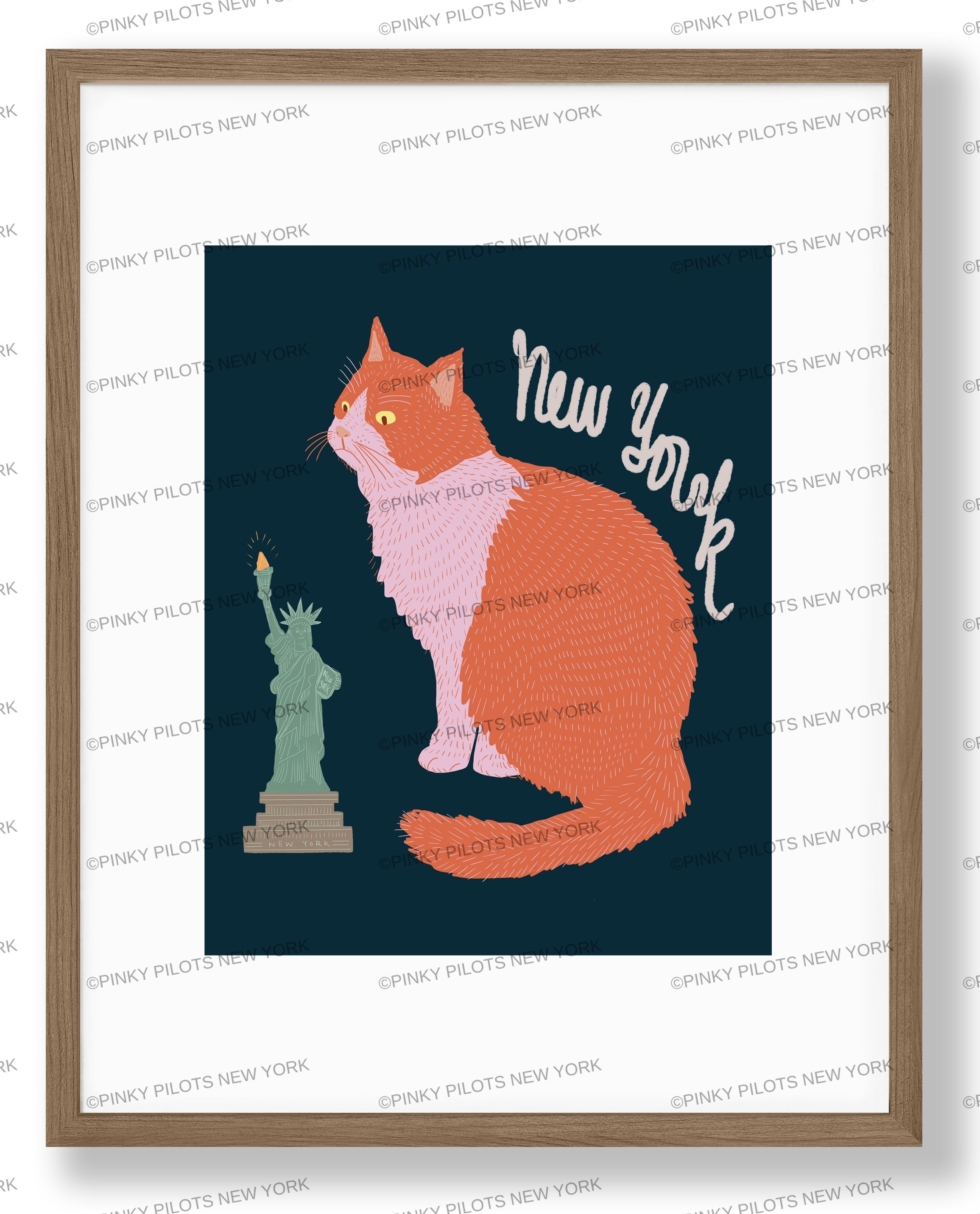 Cat with Statue of liberty art print/cat illustration /cat print wall art/art print cat