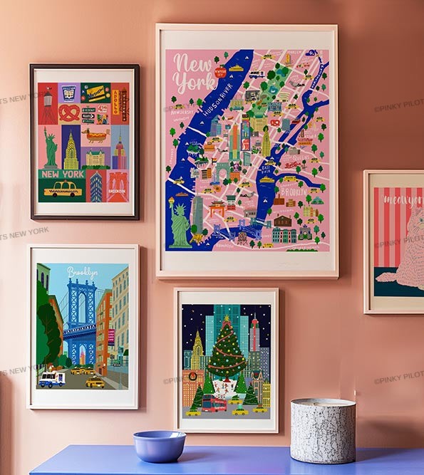PINKY'S NYC MAP/NYC Map art print/New York illustration