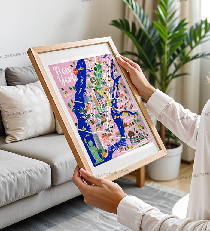 PINKY'S NYC MAP/NYC Map art print/New York illustration