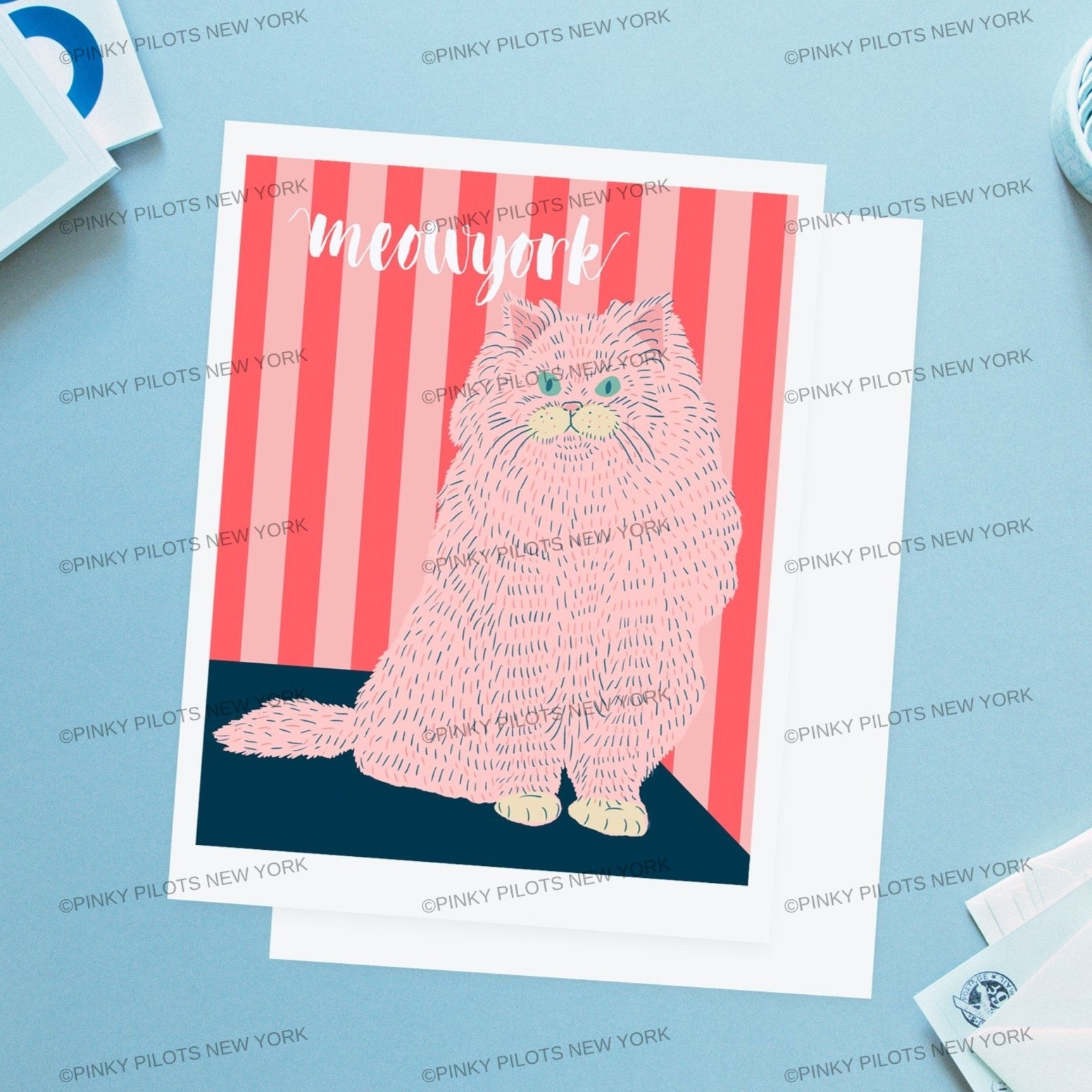 Meow york Cat art print/cat illustration /Persian cat art print
