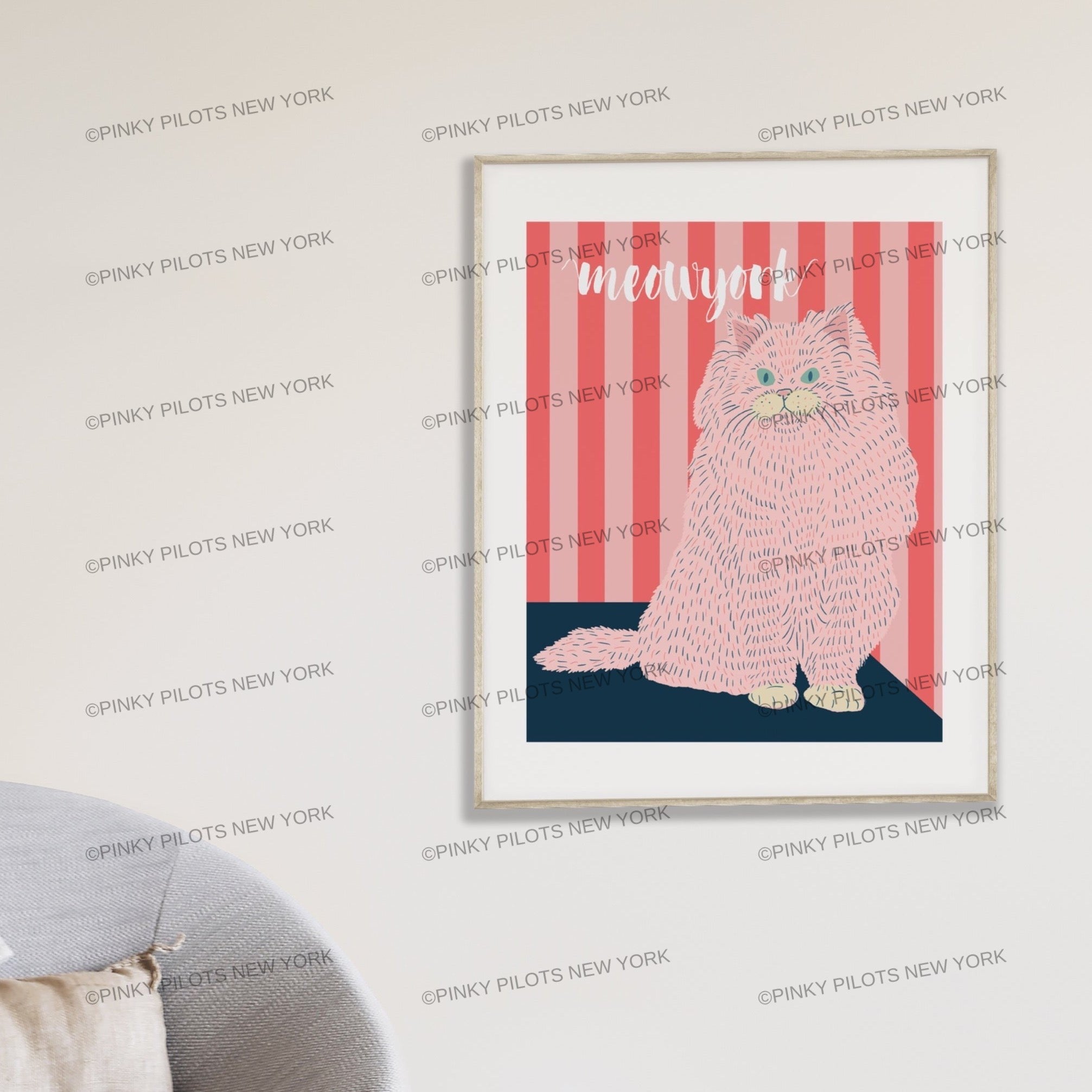 Meow york Cat art print/cat illustration /Persian cat art print