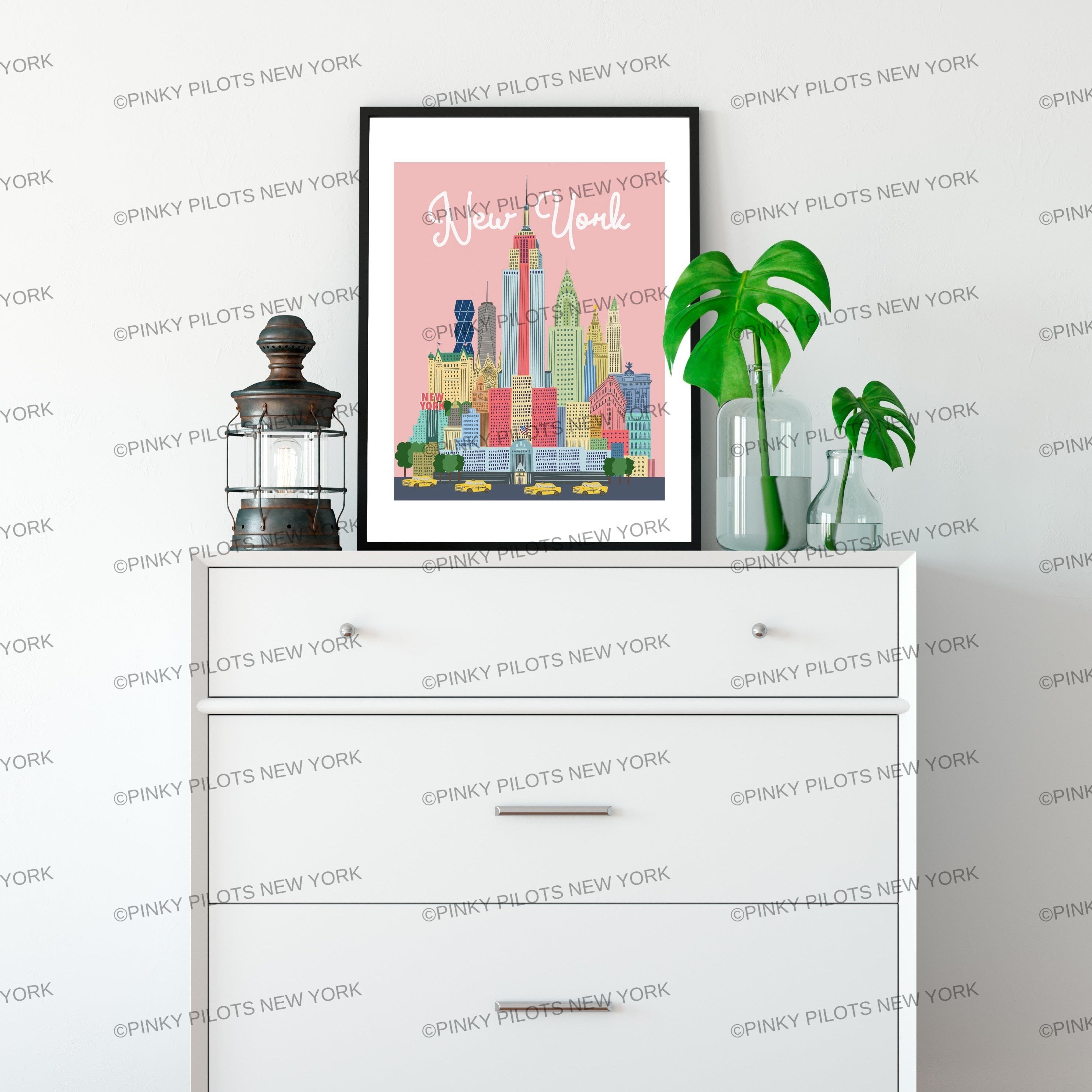 Pinky's Skyline NYC print/New York illustration