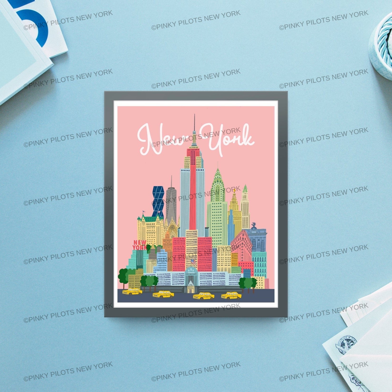 Pinky's Skyline NYC print/New York illustration