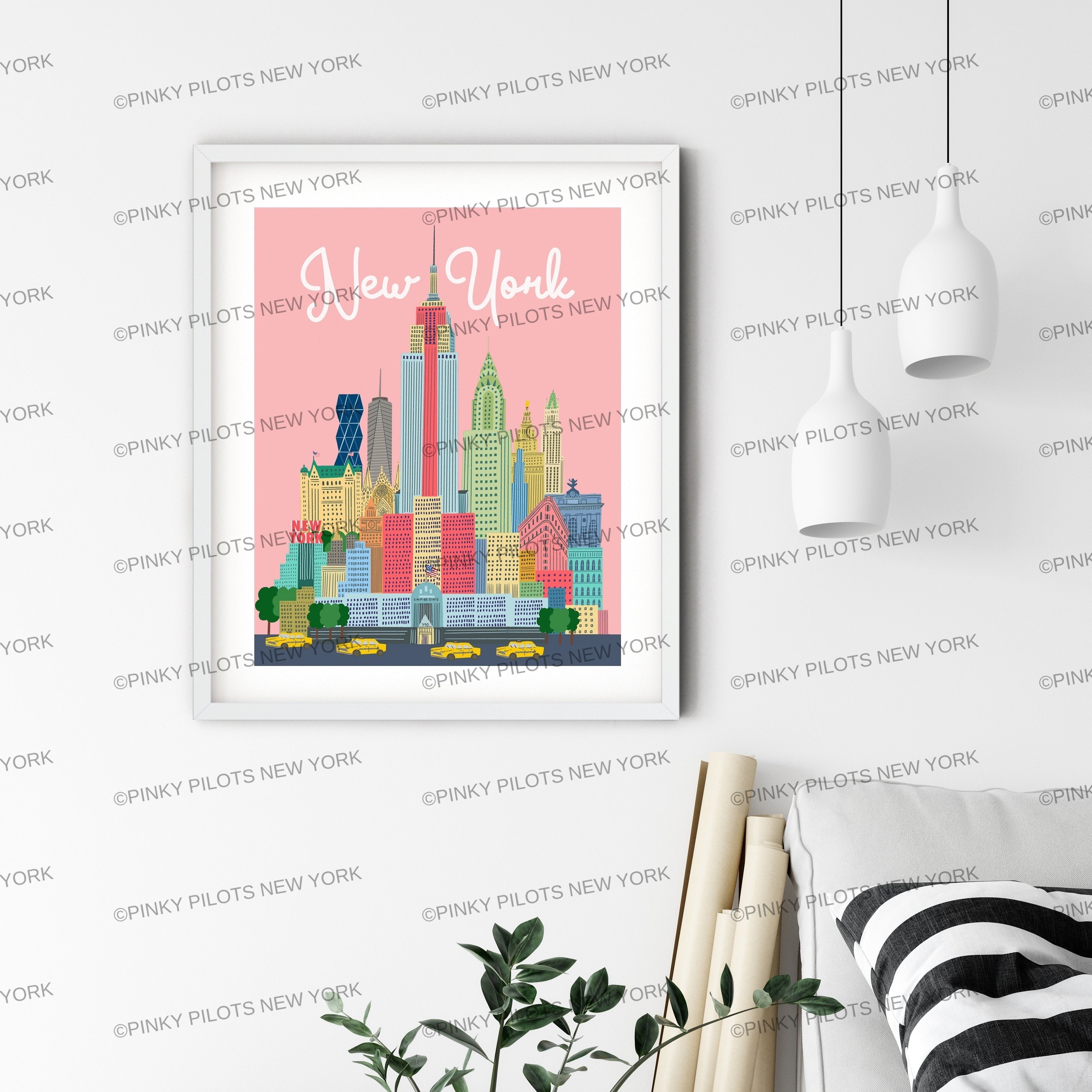 Pinky's Skyline NYC print/New York illustration