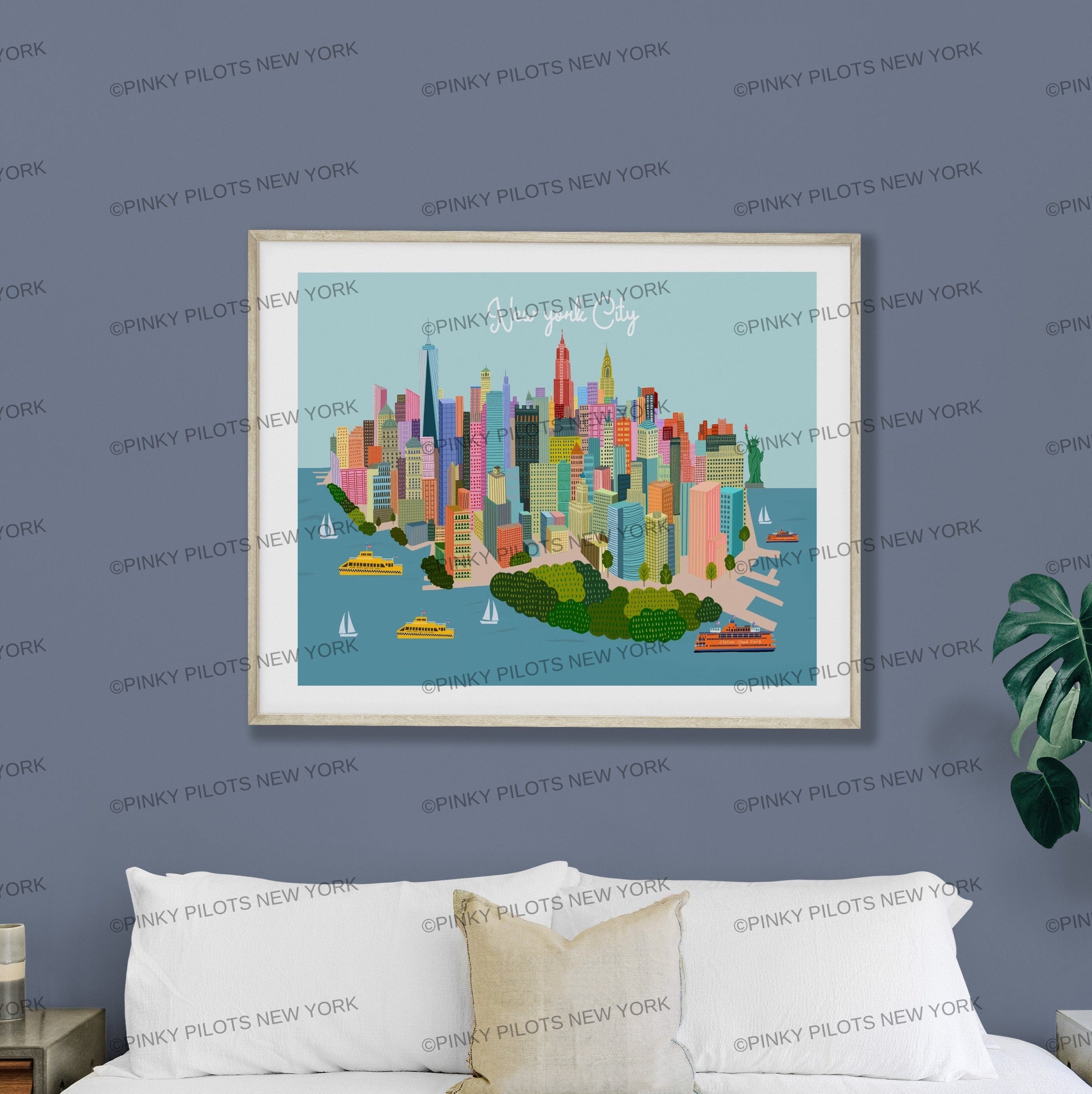 Manhattan Skyline Art Print/NYC art print/New York illustration