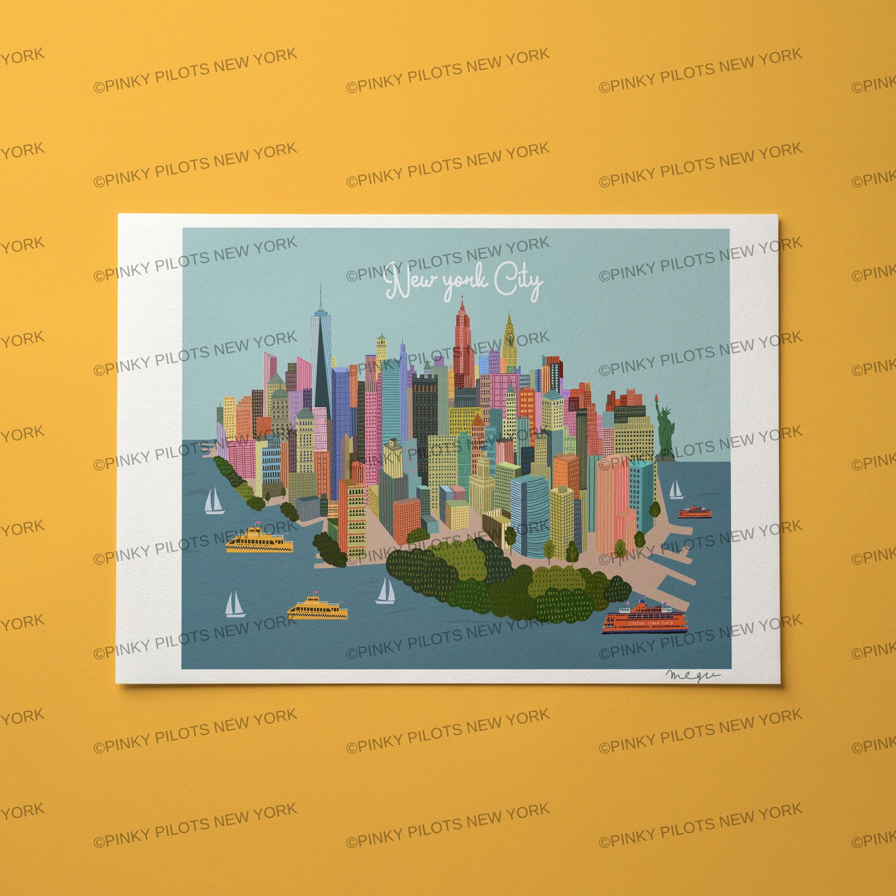 Manhattan Skyline Art Print/NYC art print/New York illustration