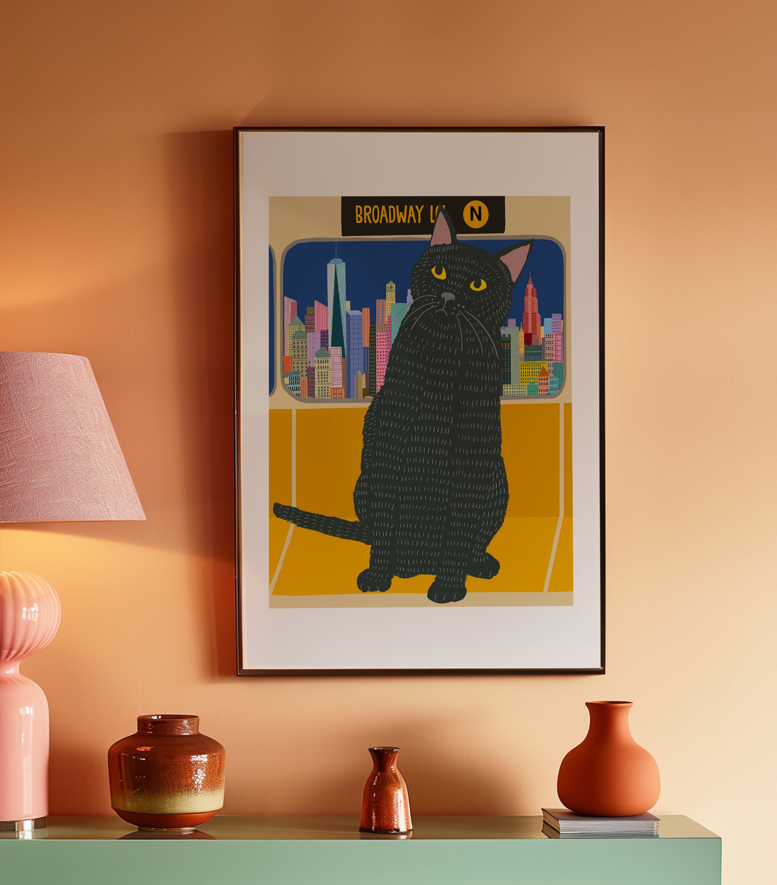 Cat on the Subway /black Cat art print/cat illustration /CAT NYC/CAT New York art/NEW YORK CAT