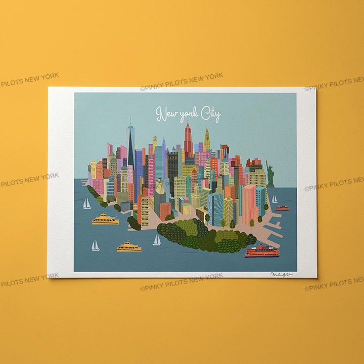 Manhattan Skyline Art Print/NYC art print/New York illustration