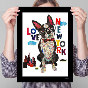 Map dog love Boston terrier dog Art