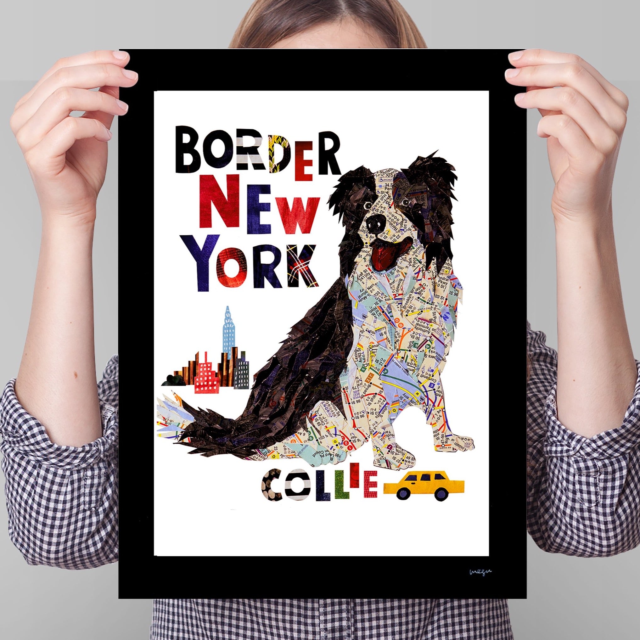 Map dog love Border Collie dog art print /sheep dog art print