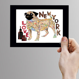 Map dog love Pug/ Pug dog Art