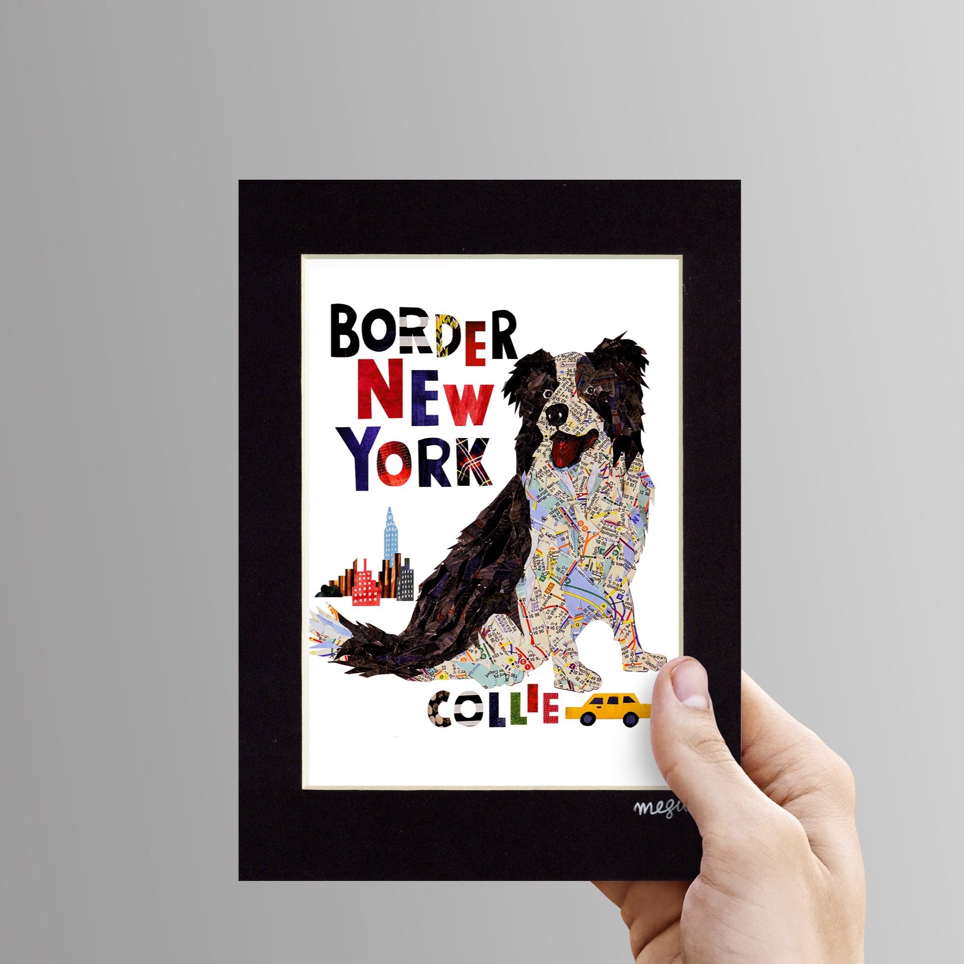 Map dog love Border Collie dog art print /sheep dog art print