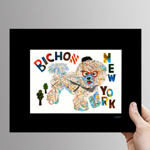 Map dog NY Bichon/Bichon Frise map dog art