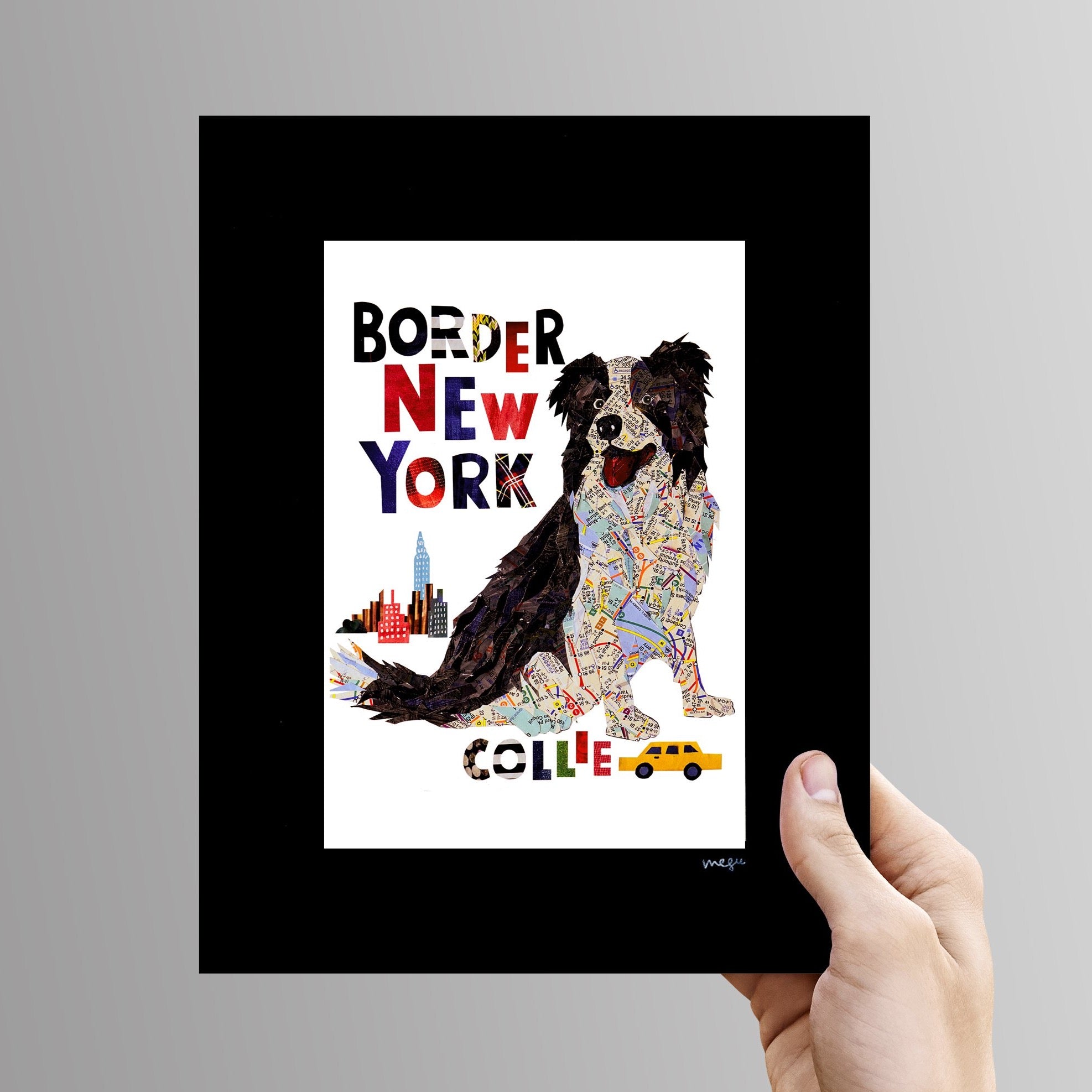 Map dog love Border Collie dog art print /sheep dog art print