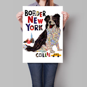 Map dog love Border Collie dog art print /sheep dog art print
