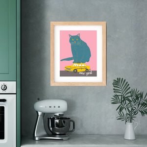 Cat art print/cat illustration /cat print wall art/art print cat/cat/cat art/cat New York art/cat /print cat/NEW YORK CAT/pink cat new york /pinky pilots/cat new york art print