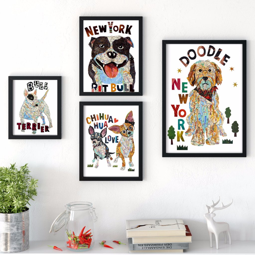 Map dog love Bull Terrier dog/Bull Terrier dog Art print