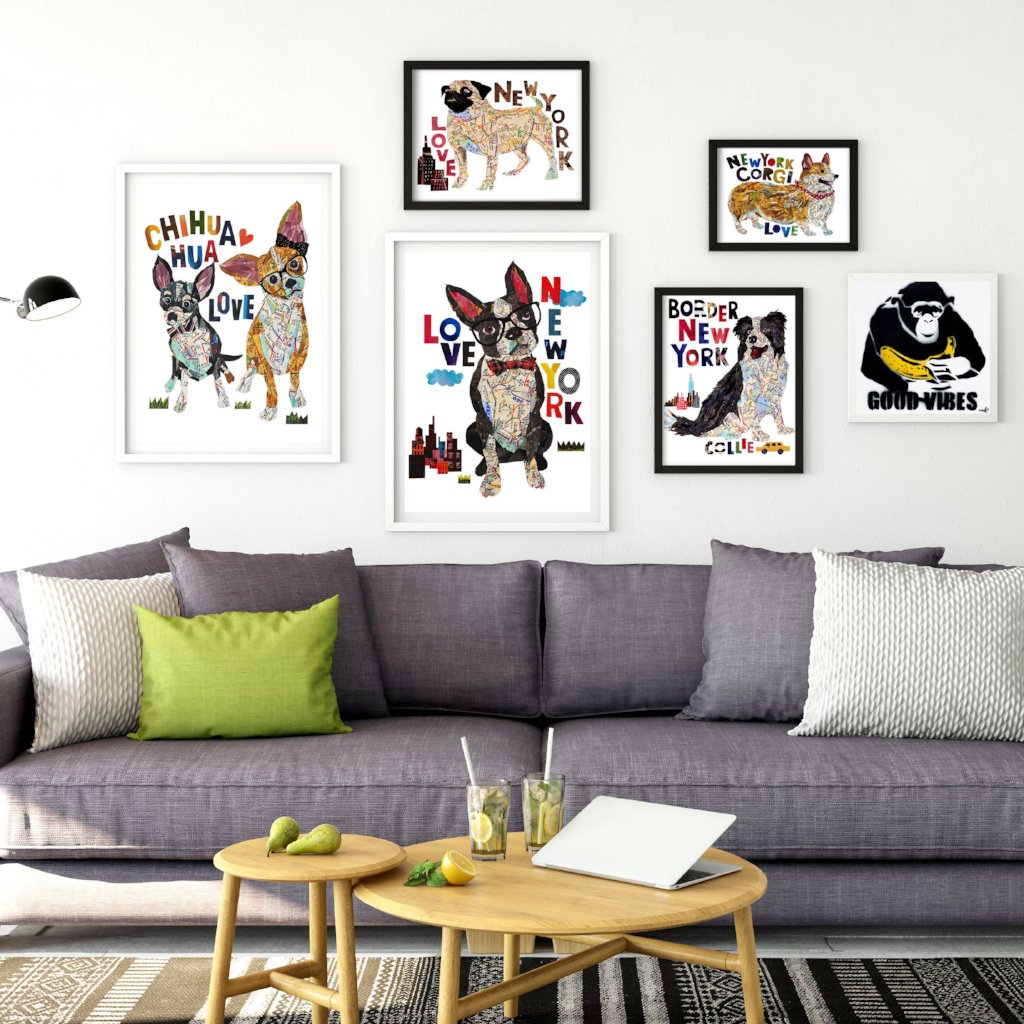 Map dog love Border Collie dog art print /sheep dog art print
