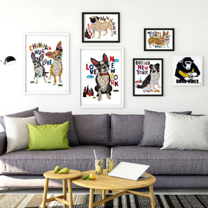 Map dog love Border Collie dog art print /sheep dog art print