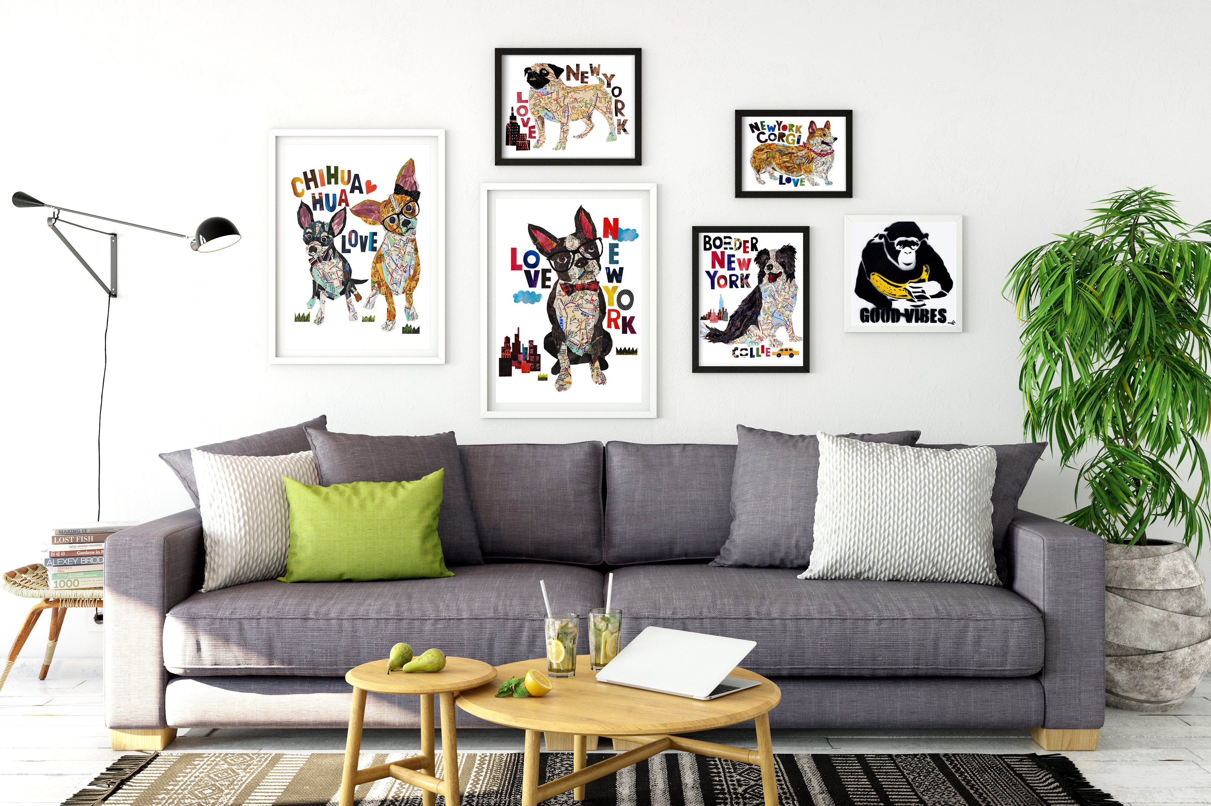 Map dog love Pug/ Pug dog Art
