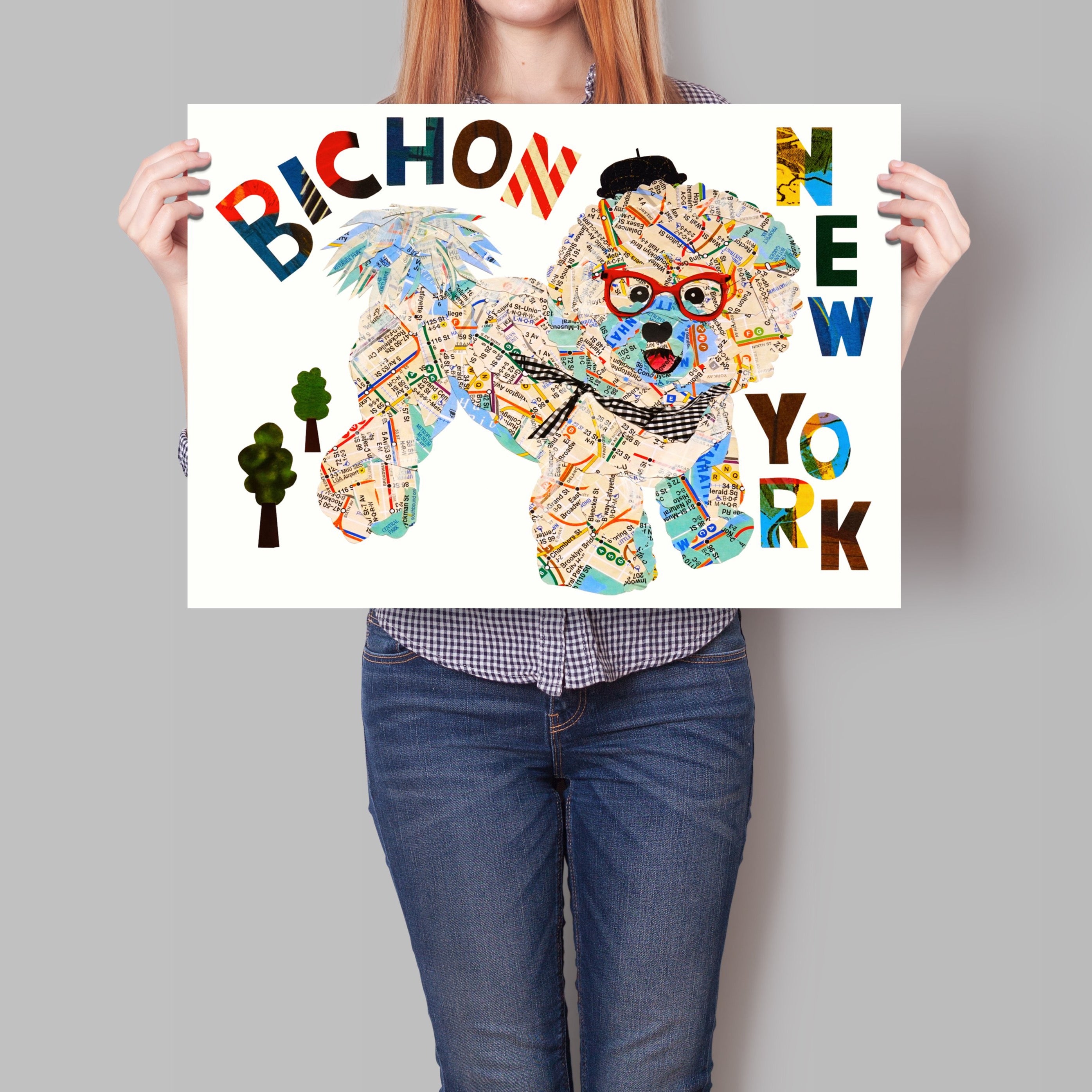 Map dog NY Bichon/Bichon Frise map dog art