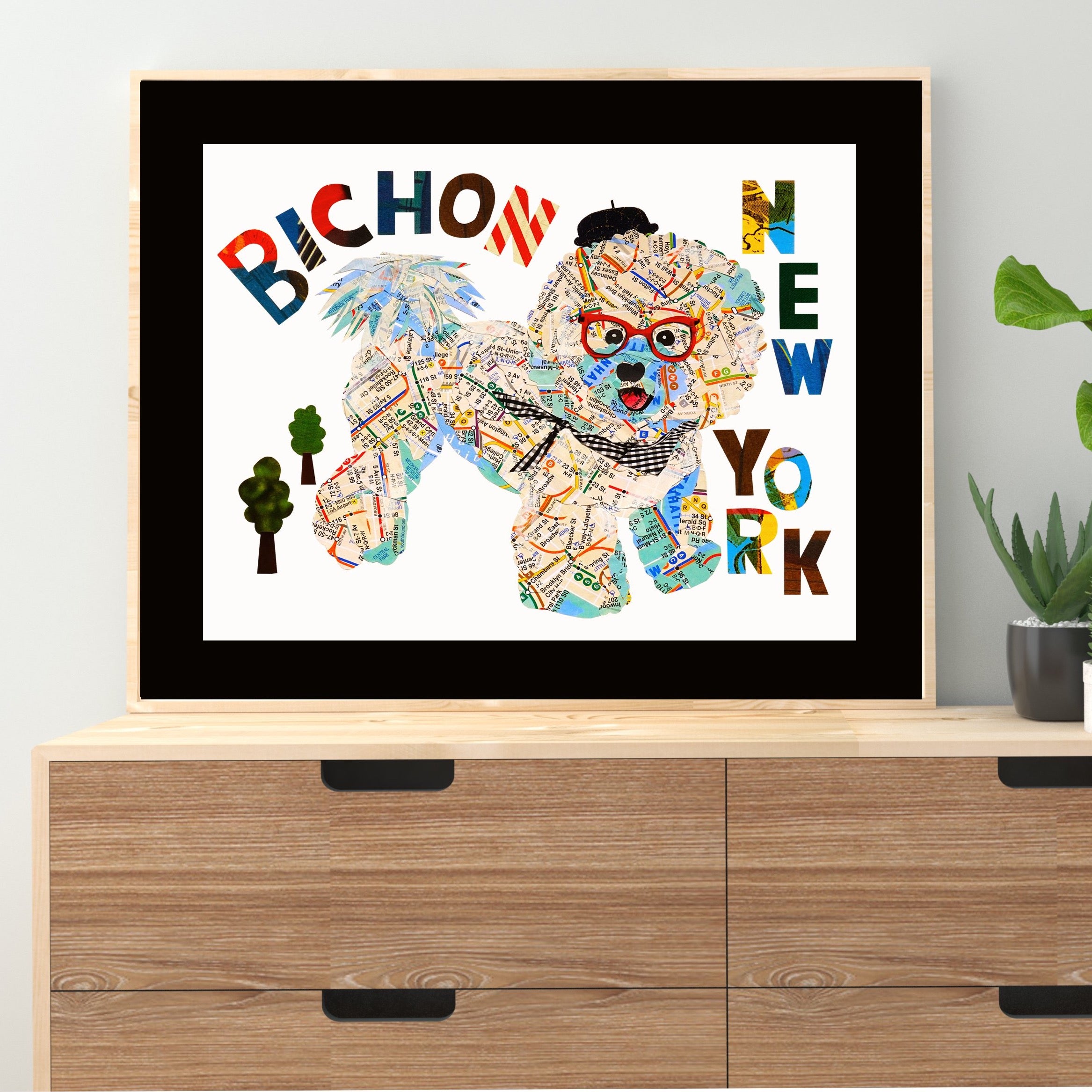 Map dog NY Bichon/Bichon Frise map dog art