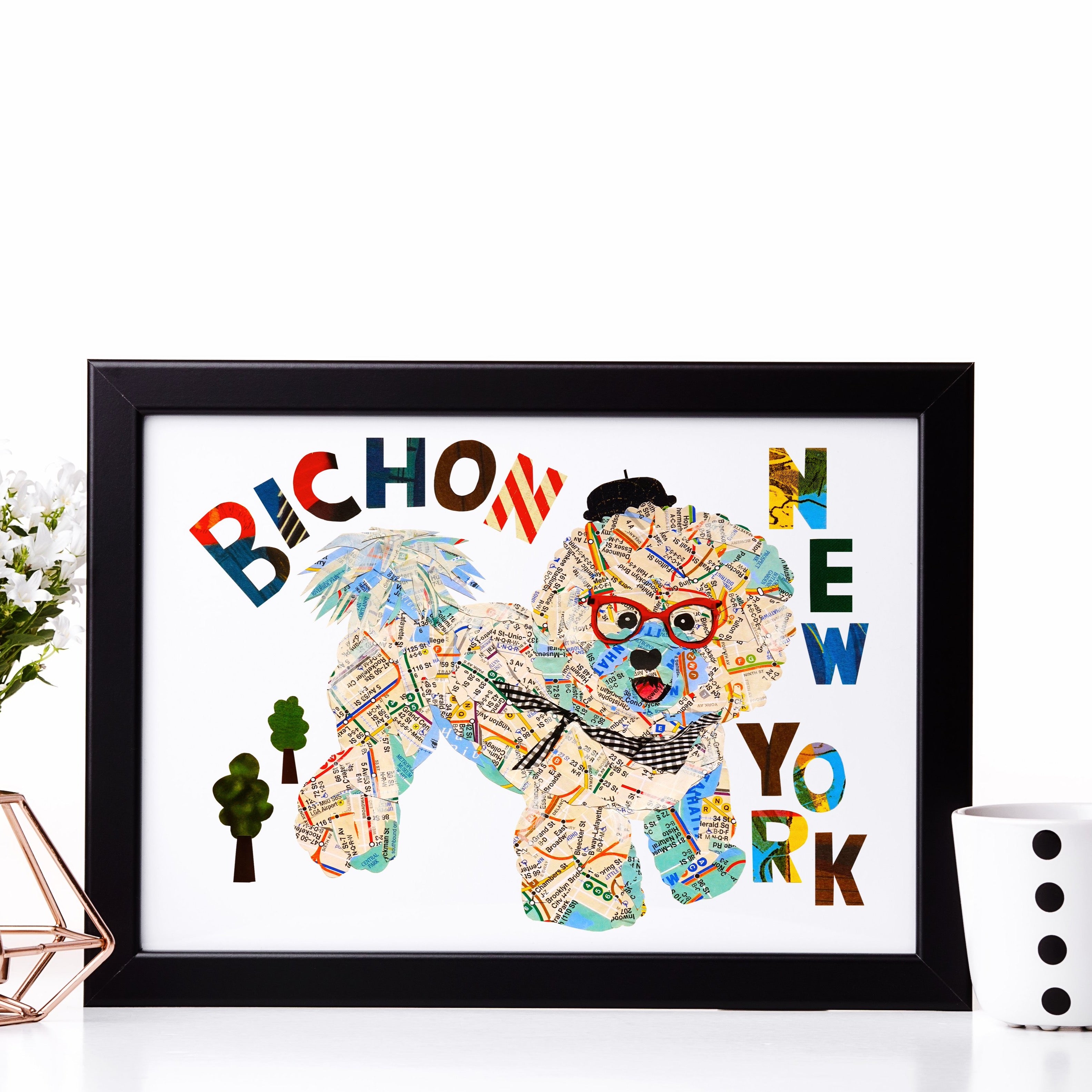 Map dog NY Bichon/Bichon Frise map dog art