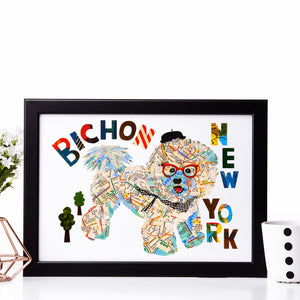 Map dog NY Bichon/Bichon Frise map dog art
