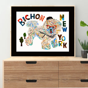 Map dog NY Bichon/Bichon Frise map dog art