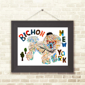 Map dog NY Bichon/Bichon Frise map dog art