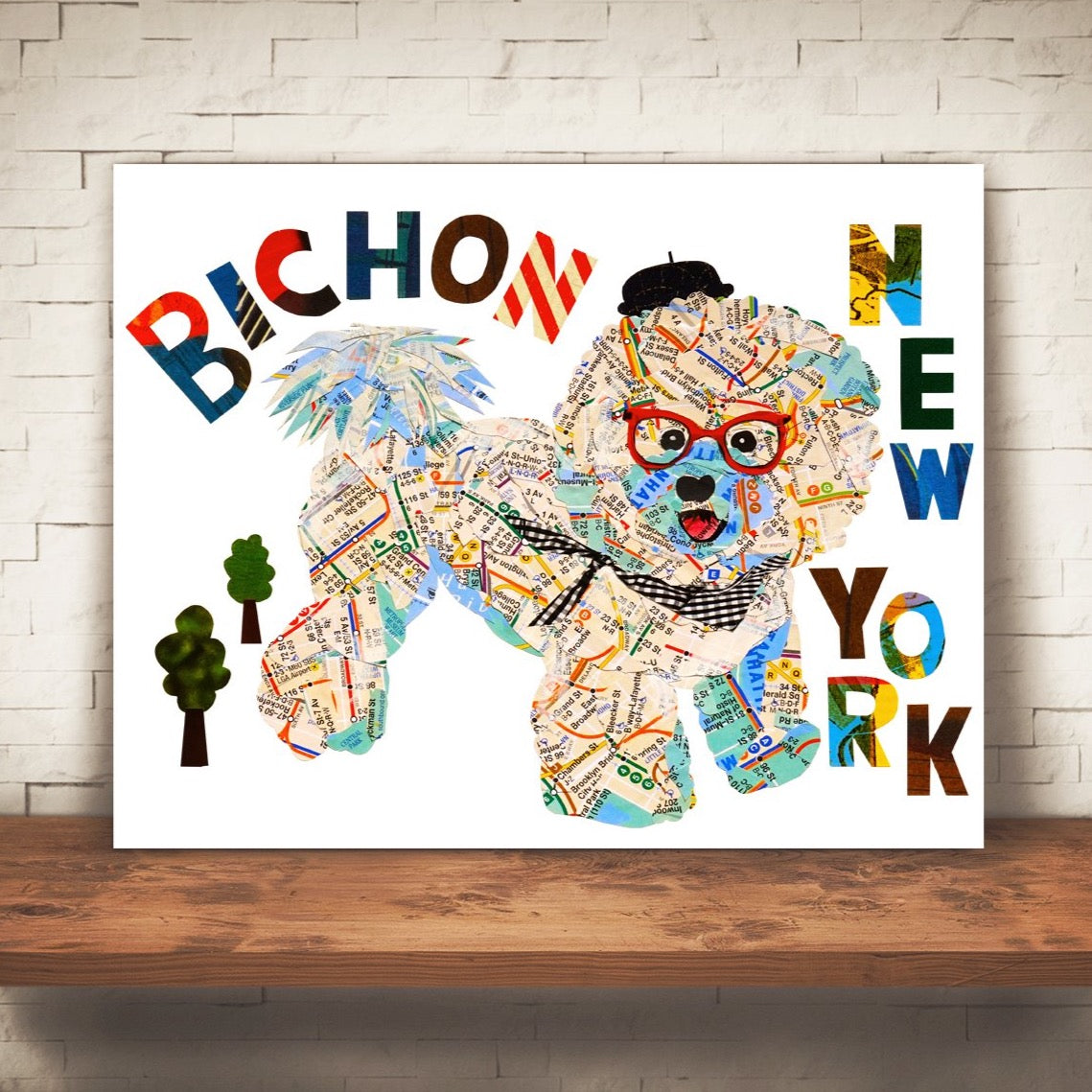 Map dog NY Bichon/Bichon Frise map dog art