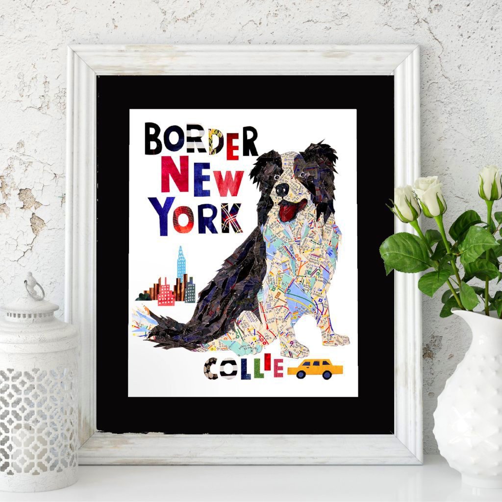 Map dog love Border Collie dog art print /sheep dog art print