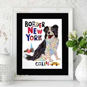 Map dog love Border Collie dog art print /sheep dog art print
