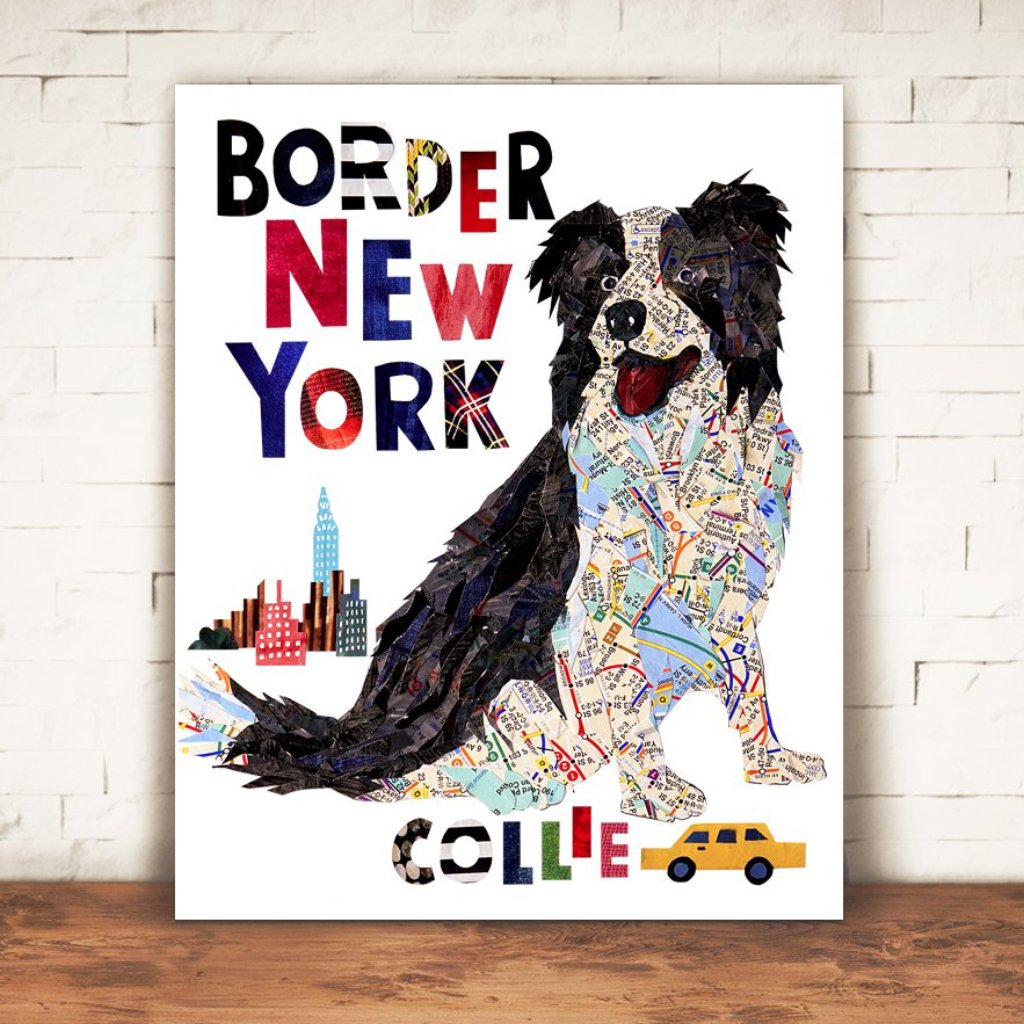 Map dog love Border Collie dog art print /sheep dog art print