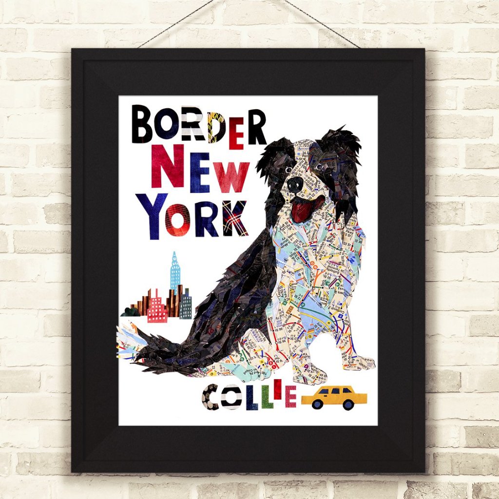 Map dog love Border Collie dog art print /sheep dog art print