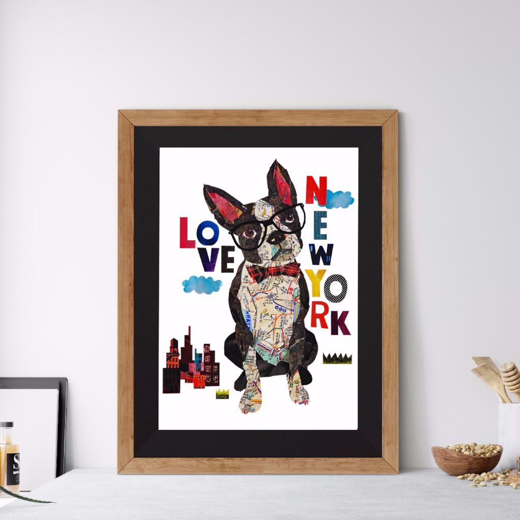 Map dog love Boston terrier dog Art