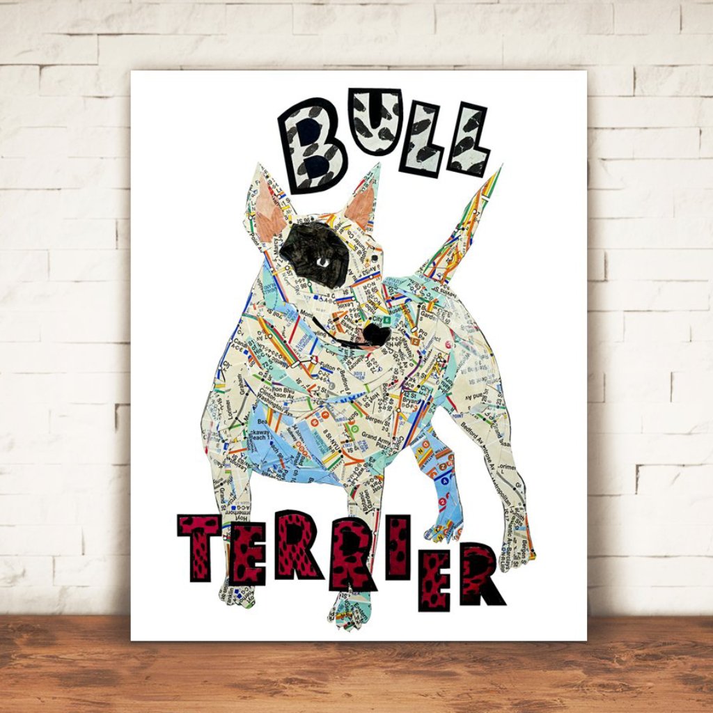 Map dog love Bull Terrier dog/Bull Terrier dog Art print