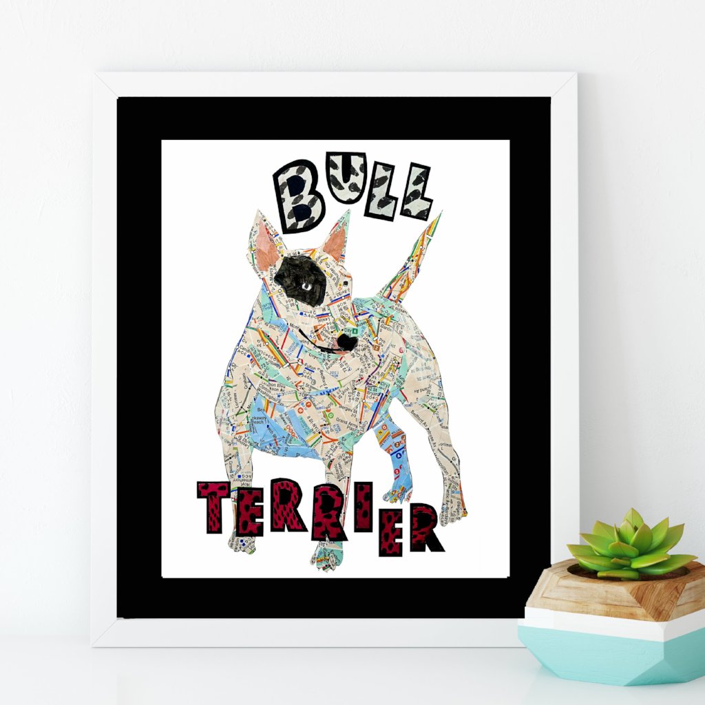 Map dog love Bull Terrier dog/Bull Terrier dog Art print