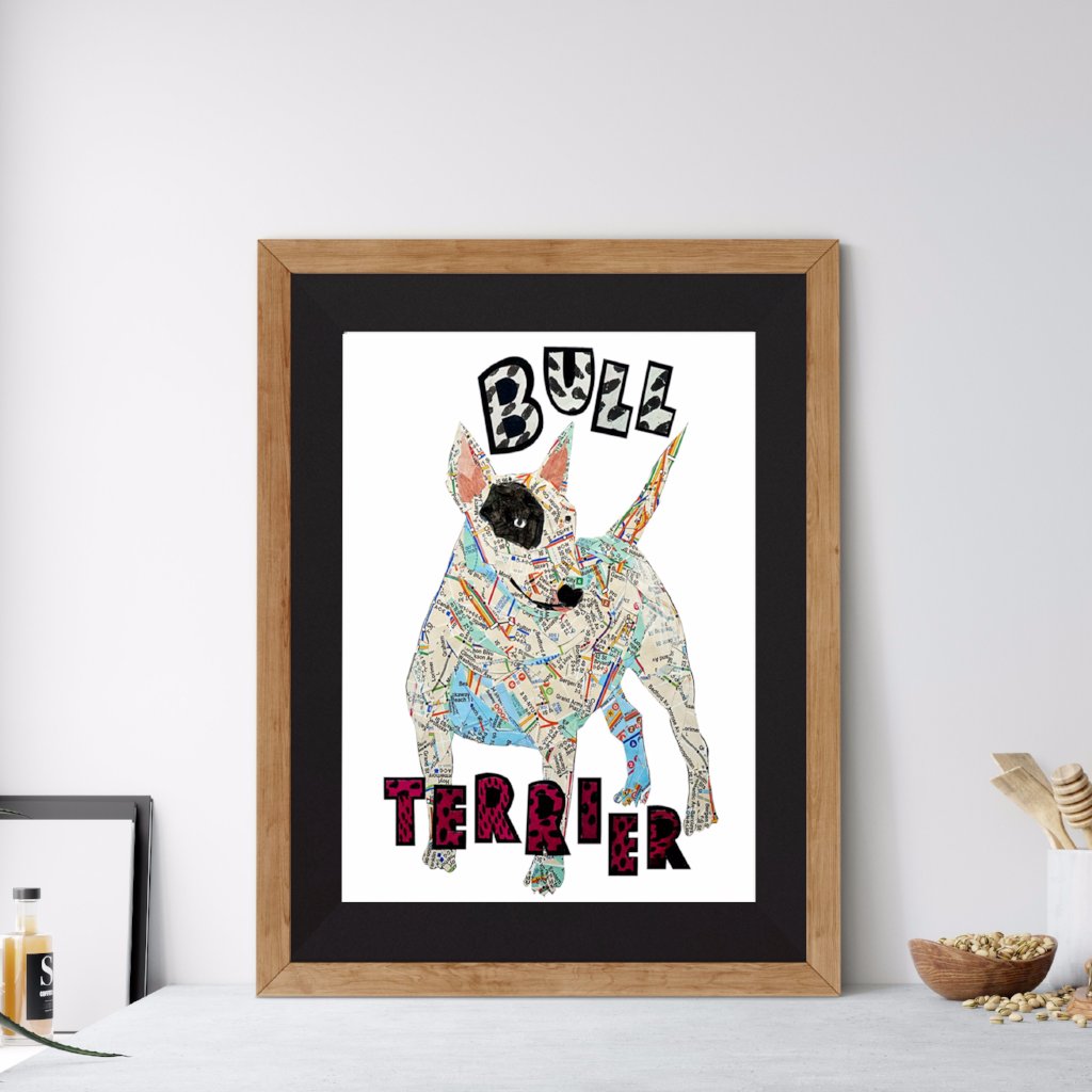 Map dog love Bull Terrier dog/Bull Terrier dog Art print