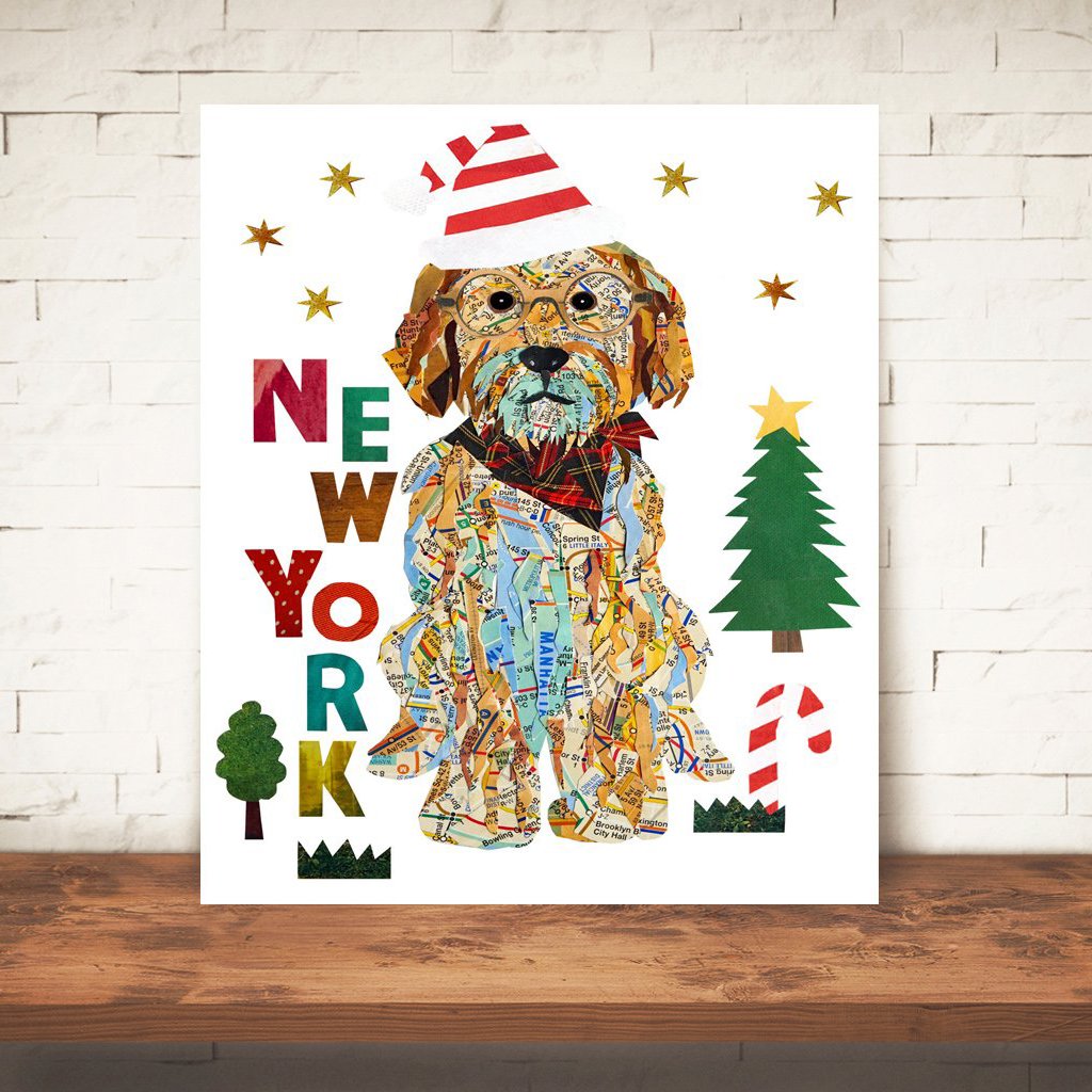 Holiday map dog art/doodle santa