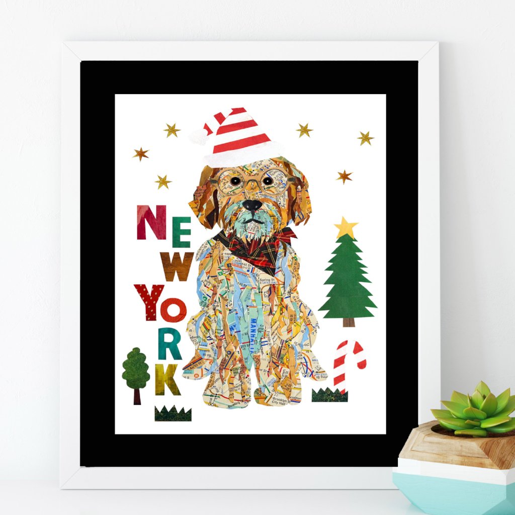 Holiday map dog art/doodle santa